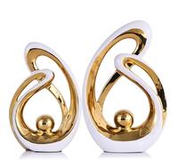 Home Decor Accent,Porcelain Art Mid Century Bookshelf Decorations,Gold Centerpieces for Tables,Abstract Ceramic Statue Sculpture for Coffee Table Mantel Tv Stand Centerpieces (White Gold, Large)