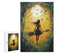 Home Décor Activity - Moonlit Witch Flight, Wooden Art Puzzle, 1000 PCS, for Mindful Indoor Entertainment