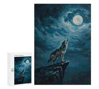 Home Décor Activity - Wolf Howling at The Moon, Decorative Jigsaw for Grown-Ups, 300 PCS, for Mindful Indoor Entertainment
