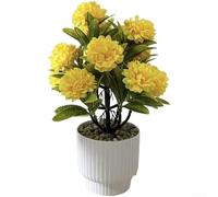 Home Decor Artificial Bonsai with Hydrangea and Chrysanthemum Blooms Crafted from Sturdy Plastic Material (Yellow)