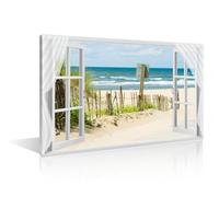 Home Decor Beach View With Window Wall Art 1 Pieces Beach Dunes Scenery Bedroom Decor Wall Art Coastal Scene Ocean Posters & Prints Print on Canvas Stretched and Framed Ready to Hang (24" Wx36 H)