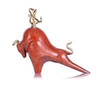 Home Decor Bronze Bull Statue, Creative Home Ornaments/feng Shui Decoration/Little Mouse Standing On The Back of The(Red)