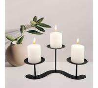 Home Decor Candle Holder Fireplace: 10 inch Metal Pillar Candelabra for Outdoor Wedding Party - Black Candle Stand for Indoor Dining Living Room - Advent Halloween Christmas