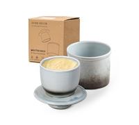 HOME DECOR Ceramic Butter Crock, French Butter Dish with Lid for Counter, Butter Keeper with Water Line for Fresh Spreadable Butter -Gradient Gray