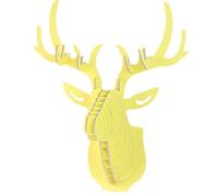 Home Decor DIY 3D Cut Wooden Puzzle Kit Deer Head Wall Mounted Sculpture Modern Animal Head Wood Wall Hanging (Yellow)