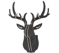 Home Decor DIY 3D Cut Wooden Puzzle Kit Deer Head Wall Mounted Sculpture Modern Animal Head Wood Wall Hanging (Black)