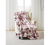 Home Decor Floral Fleece Throw Blankets: Soft Plush Liv Flower Garden Accent for Sofa Couch, Blush Pink Blue Purple Burgundy White