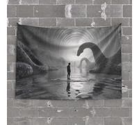 Home Decor for Men A Man Stands in Water Facing A Giant Serpent-Like Creature Tapestry Wall Tapestry Funny Kitchen Decor(75X100CM)