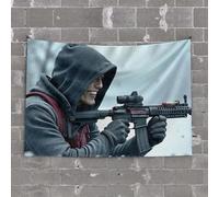 Home Decor for Men A Person in A Hoodie Aiming A Rifle Tapestry Tapistreys for Room Door Decorations for Bedroom(75X100CM)
