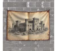 Home Decor for Men an Old Detailed Drawing of A Castle Tapestry Tapistreys for Room Door Decorations for Bedroom(75X100CM)
