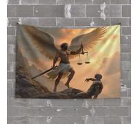 Home Decor for Men Angel with Scales and Sword Stands Over Fallen Man Tapestry Tapistreys for Room Door Decorations for Bedroom(75X100CM)