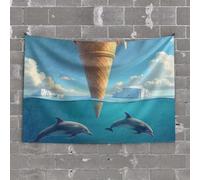 Home Decor for Men Dolphins Swim Near an Ice Cream Cone in The Ocean Tapestry Tapistreys for Room Door Decorations for Bedroom(75X100CM)