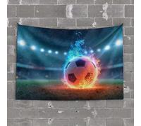Home Decor for Men Flaming Soccer Ball On The Field Tapestry Tapistreys for Room Door Decorations for Bedroom(100X150CM)