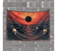 Home Decor For Men Skulls In Wavy Red And Black Landscape With Black Hole Sky Tapestry Stuff For Boys Room Bar Accessories Man Cave(100X150CM)
