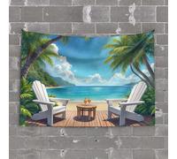 Home Decor for Men Two Chairs On A Wooden Deck Overlooking A Tropical Beach with Palm Trees Tapestry Tapistreys for Room Door Decorations for Bedroom(100X150CM)