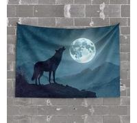 Home Decor for Men Wolf Howling at The Full Moon Tapestry Tapistreys for Room Door Decorations for Bedroom(75X100CM)