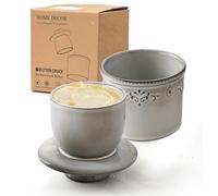 HOME DECOR French Ceramic Butter Crock with lid-Flecked Grey | water-sealed fresh keeping, reactive glaze ceramic, relief embossed design, dishwasher safety,170g / 180ml capacity