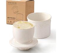 HOME DECOR French Ceramic Butter Crock with lid- Speckled Cream | water-sealed fresh keeping, reactive glaze ceramic, relief embossed design, dishwasher safety,170g / 180ml capacity