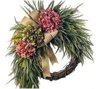 Home Decor Hydrangea Flower Garland with Bow Accents for Farmhouse Wall Hanging Featuring Plastic and Rural Style (A)