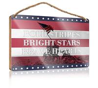 Home Decor Ideas Kitchen Bold Stripes, Bright Stars, Brave Hearts Wooden Sign Front Porch Fall Decor Welcome Sign(20X30CM)