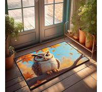 Home Decor Men A Cute Owl Perched On A Branch With Autumn Leaves Falling Around It Doormat Summer Front Door Mat Farmhouse Bath Mat(50X80CM)