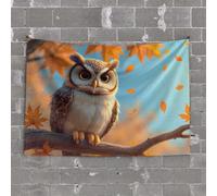 Home Decor Men A Cute Owl Perched On A Branch with Autumn Leaves Falling Around It Tapestry Aesthetic Room Decor Gaming Room(100X150CM)