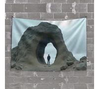 Home Decor Men A Person Stands in Front of A Large Natural Rock Arch Tapestry Bar Stuff for Man Cave Funny Kitchen Decor(100X150CM)