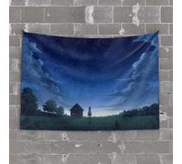 Home Decor Men A Person Stands Under A Starry Sky Gazing at A Small House Tapestry Bar Stuff for Man Cave Funny Kitchen Decor(75X100CM)