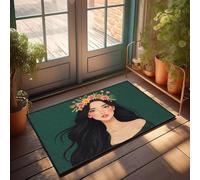 Home Decor Men A Woman With Long Black Hair Adorned With A Floral Crown Doormat Summer Front Door Mat Farmhouse Bath Mat(65X90CM)