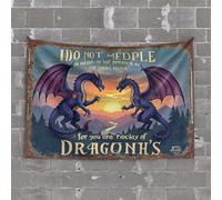 Home Decor Men Two Purple Dragons Facing Each Other with Warning Text Tapestry Beer Decor Wall Decor Aesthetic(75X100CM)