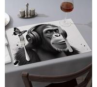 Home Decor Monkey With Headphones Listening To Music. Dining Place Mats Western Tablecloth Placemats(1PCS)