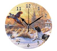 Home Decor Puppy Dog Ioyal Friend Catching Pheasant Wall Clock Round Style C Silent Non-Ticking Wall Clock Battery Operated Art Decorative for Kitchen Living Room Kids Room (10 Inch)