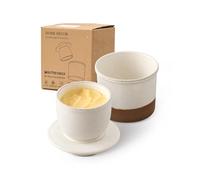 HOME DECOR Reactive Glaze Butter Crock, French Butter Dish with Lid for Counter, Butter Keeper with Water Line for Fresh Spreadable Butter- Latte