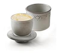 HOME DECOR Reactive Glaze Butter Crock with Lid,French Relief Butter Dish with Water Line,Butter Keeper for Fresh Spreadable Butter-Flecked Grey