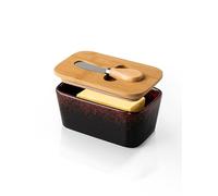 HOME DECOR Reactive Glaze Ceramic Butter Dish-French Butter Dish with Lid and Knife for Counter-Large Butter Container for Fresh Spreadable Butter,Cheese,Storage-Volcano Glaze