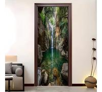 Home Decor Self-Adhesive Door Murals 77x200 cm Canyon Waterfall Pattern Door Sticker Waterproof Vinyl Film Green Removable Stickers for Home Living Bedroom Kitchen