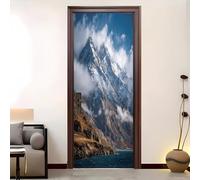 Home Decor Self-Adhesive Door Murals 77x200 cm Scenery of Towering Snow-Capped Mountains Door Sticker Waterproof Vinyl Film Blue Removable Stickers for Home Living Bedroom Kitchen