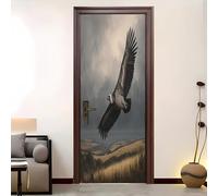Home Decor Self-Adhesive Door Murals 88x200 cm Animal Vulture Pattern Door Sticker Waterproof Vinyl Film Grey Removable Stickers for Home Living Bedroom Kitchen