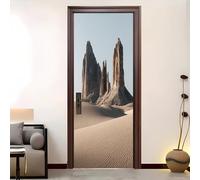 Home Decor Self-Adhesive Door Murals 88x200 cm Desert Stone Tower Ripples Door Sticker Waterproof Vinyl Film Beige Removable Stickers for Home Living Bedroom Kitchen