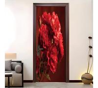 Home Decor Self-Adhesive Door Murals 88x200 cm Romantic Roses Door Sticker Waterproof Vinyl Film Red Removable Stickers for Home Living Bedroom Kitchen