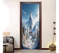 Home Decor Self-Adhesive Door Murals 88x200 cm Snow Tower Door Sticker Waterproof Vinyl Film White Removable Stickers for Home Living Bedroom Kitchen