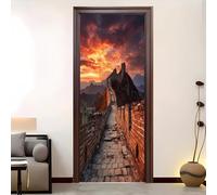 Home Decor Self-Adhesive Door Murals 88x200 cm Sunset Ancient Great Wall Door Sticker Waterproof Vinyl Film Multicolor Removable Stickers for Home Living Bedroom Kitchen