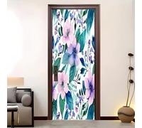 Home Decor Self-Adhesive Door Murals 90x200 cm Watercolor Plants and Florals Door Sticker Waterproof Vinyl Film White Removable Stickers for Home Living Bedroom Kitchen