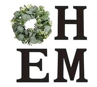 Home Decor Signs, Farmhouse Wooden Letters For Wall, Wooden Home Letters With Wreath Artificial Eucalyptus Modern, For Living Room, House, Entry Way, Kitchen