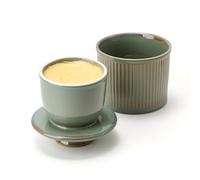 HOME DECOR Striped Reactive Glaze Butter Crock, Large French Butter Dish with Lid for Countertop, Ceramic Butter Keeper with Water Line for Fresh Spreadable Butter-Turquoise Green