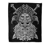 Home Decor Throw Blanket, Norse God Odin Crows and Swords Viking Warrior on Black, Warm Soft Cozy Flannel Bed Blankets for Bed, Couch, Sofa and Chair, All Seasons Suitable, 80x60 inches