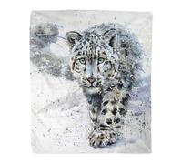 Home Decor Throw Blanket, Watercolor Snow Leopard Animal Wildlife, Warm Soft Cozy Flannel Bed Blankets for Bed, Couch, Sofa and Chair, All Seasons Suitable, 80x60 inches