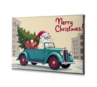 Home Decor Wall A Cat Driving A Car With Christmas Gifts And A Tree. Canvas Decorative Picture Rustic Home Decor Picture Hanging Kit(40x60cm)