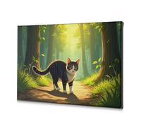Home Decor Wall A Striped Cat Walks Along A Forest Path. Canvas Decorative Picture Rustic Home Decor Picture Hanging Kit(40x60cm)