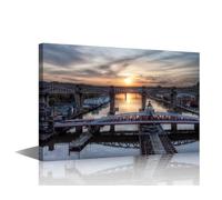 Home Decor Wall Art Newcastle UK Wall Paintings High Level Bridge Pictures for Living Room 1 Piece River Tyne Artwork for Home Walls Wooden Framed Gallery-Wrapped Ready to Hang (16''Wx 24''H)